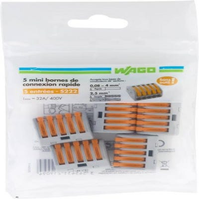 50 connecteurs WAGO 2 entrées pour fil souple ou rigide