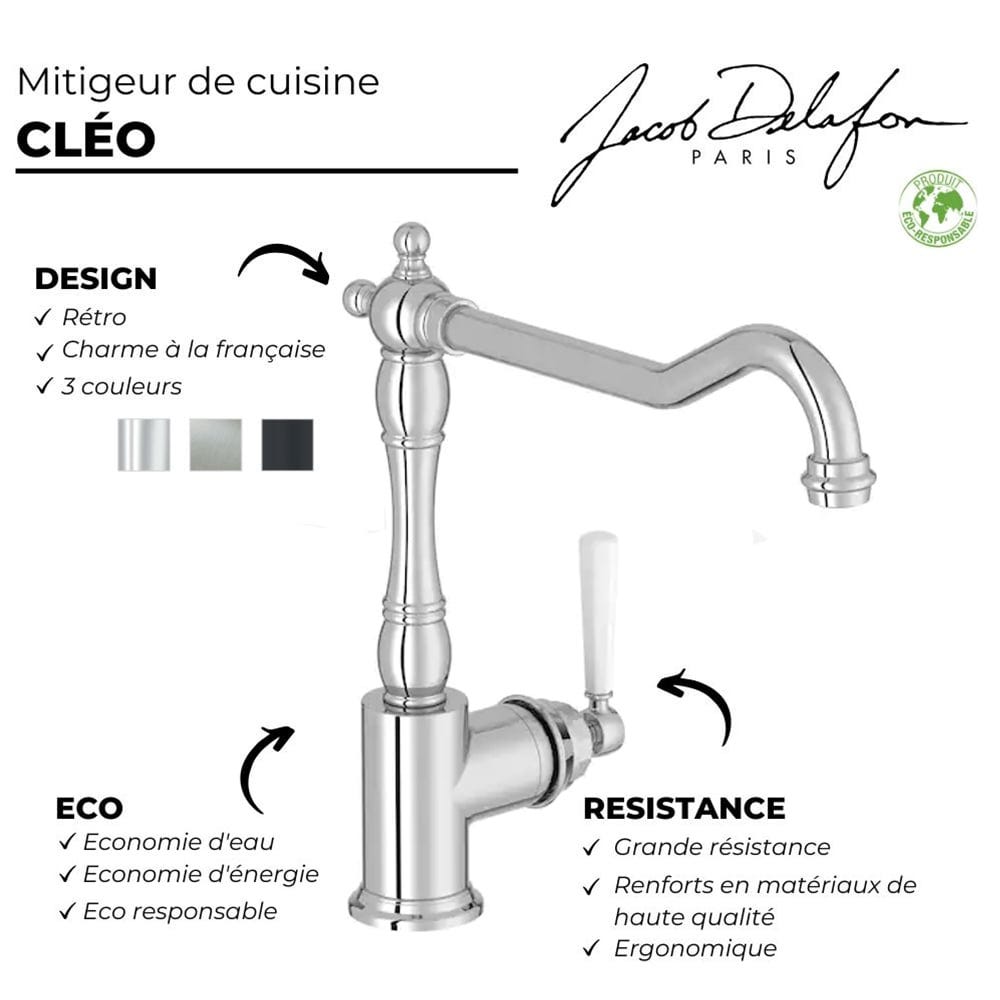 Mitigeur cuisine JACOB DELAFON Cleo, Bec haut inox brosse 2