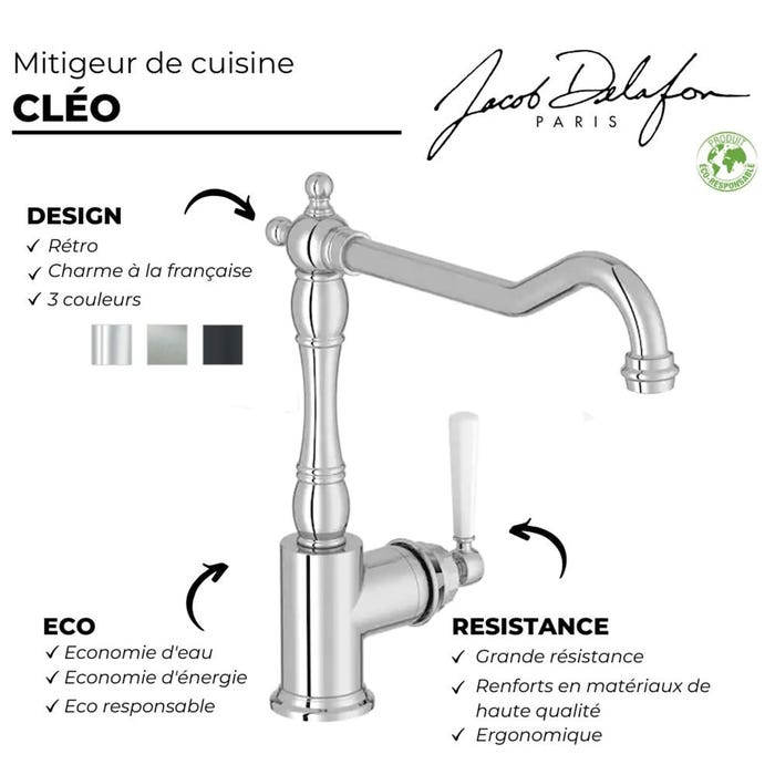 Mitigeur cuisine JACOB DELAFON Cleo, Bec haut inox brosse 2