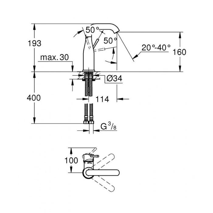 Grohe Essence Set Mitigeur monocommande 1/2" Lavabo Taille M + Bonde clic clac Grohe pour lavabo avec trop-plein (23463001-CLICCLAC) 4