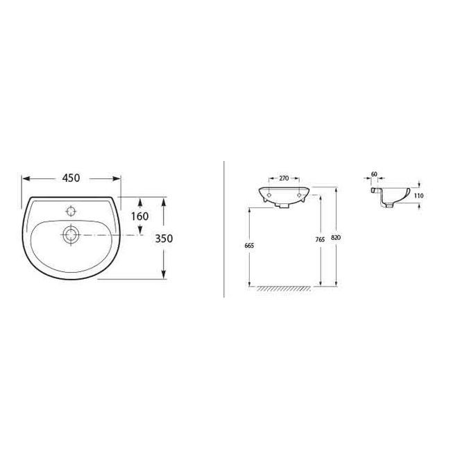 Lave-mains 45cm ROCA POLO - Blanc 1