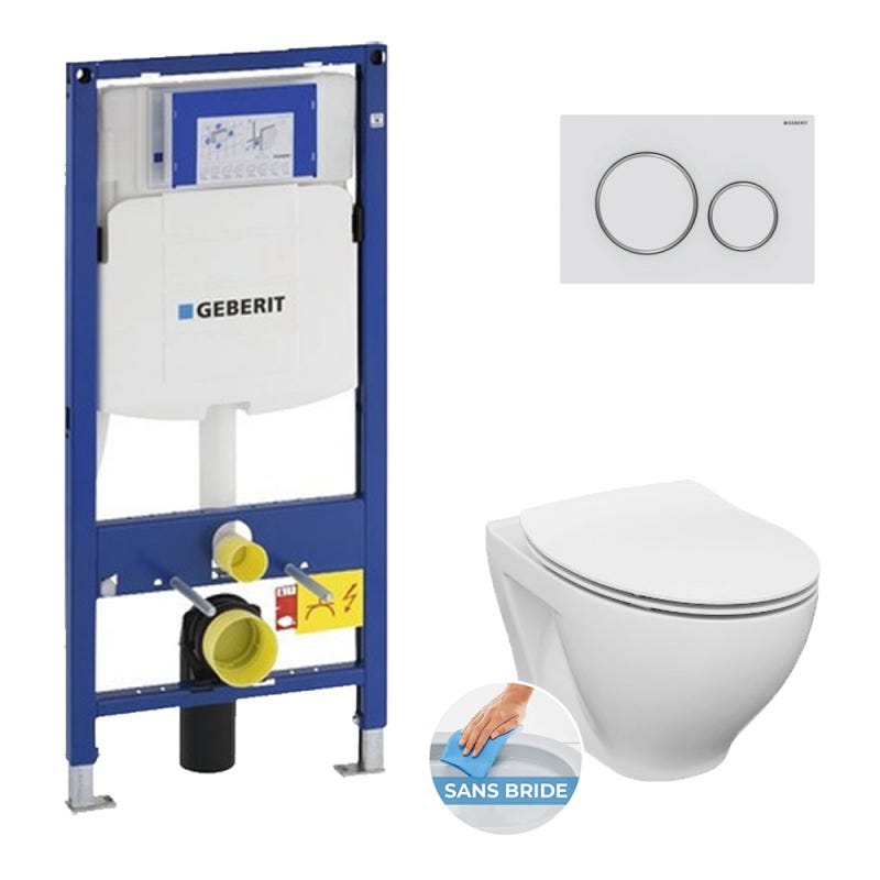 Pack WC Bati-support Geberit UP320 + WC Cersanit sans bride + Abattant softclose + Plaque blanche (GebDormo-J) 0