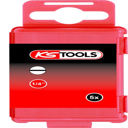 KS TOOLS 918.3351 Boite de 5 embouts de vissage à code couleur TORSIONpower®, L. 75 mm - 1/4'' - Fente, 3 mm 1
