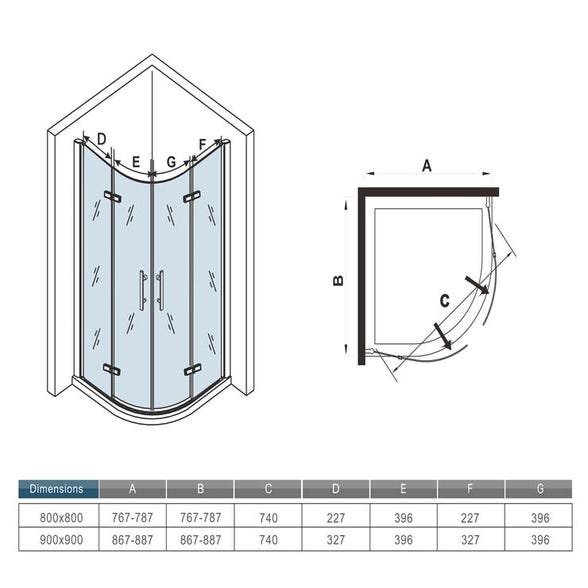 Aica 90x90x195cm Cabine De Douche À Charnière Accès D'angle 1/4 De Rond 4