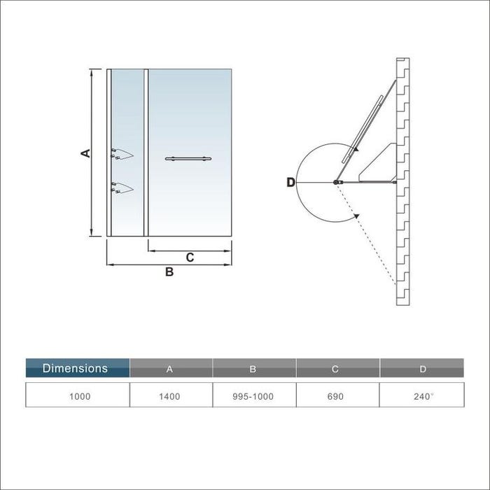 Aica Pare Baignoire 100x140cm Rectangle Pivotante À 240 Degré Securit Avec Porte-serviette 4