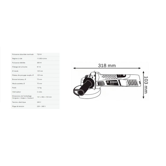 Meuleuse d'angle Bosch GWS 750-125 Professional - BOSCH 0601394001 1