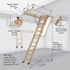 Echelle escamotable bois - Ouverture du plafond de 55 x 111cm - LWK55111-2 1