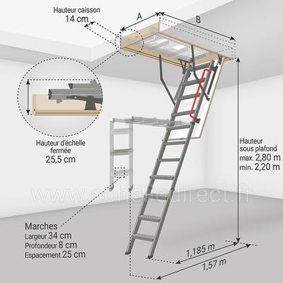 Escalier escamotable LMF120 avec échelle métallique pliable, hauteur 280  cm, 70 cm x 130 cm 