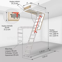 Echelle escamotable - Ouverture du plafond de 92 x 130cm - LML92130-2 1