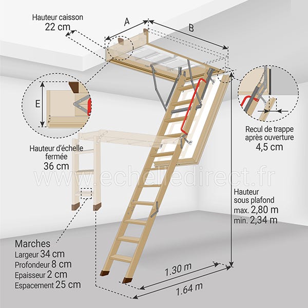 Echelle escamotable bois - Ouverture du plafond de 60 x 120cm - LWT60120-2 1