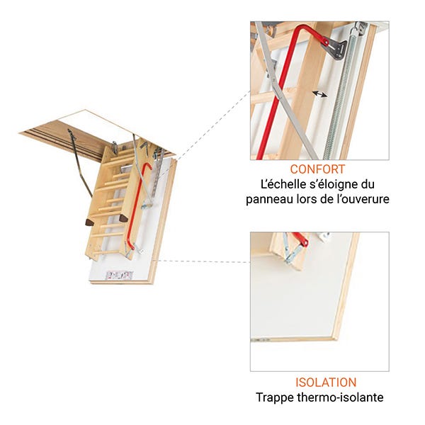 Echelle escamotable bois - Ouverture du plafond de 70 x 140cm - LWK70140-3 5