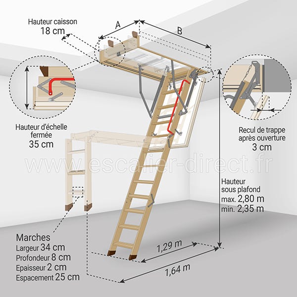 Echelle escamotable bois - Ouverture du plafond de 60 x 120cm - LTK60120-2 1