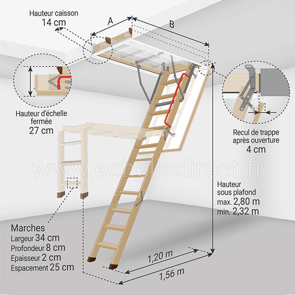 Echelle escamotable bois - Ouverture du plafond de 60 x 120cm - LWZ60120-2 1