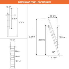 Echelle de meunier rabattable en bois naturel - 2 rampes - MSP/BN/2R 1