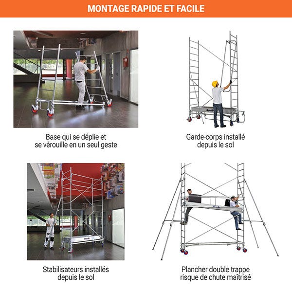 Echafaudage roulant acier -Hauteur de travail maximale de 11.80m - 8330092 5