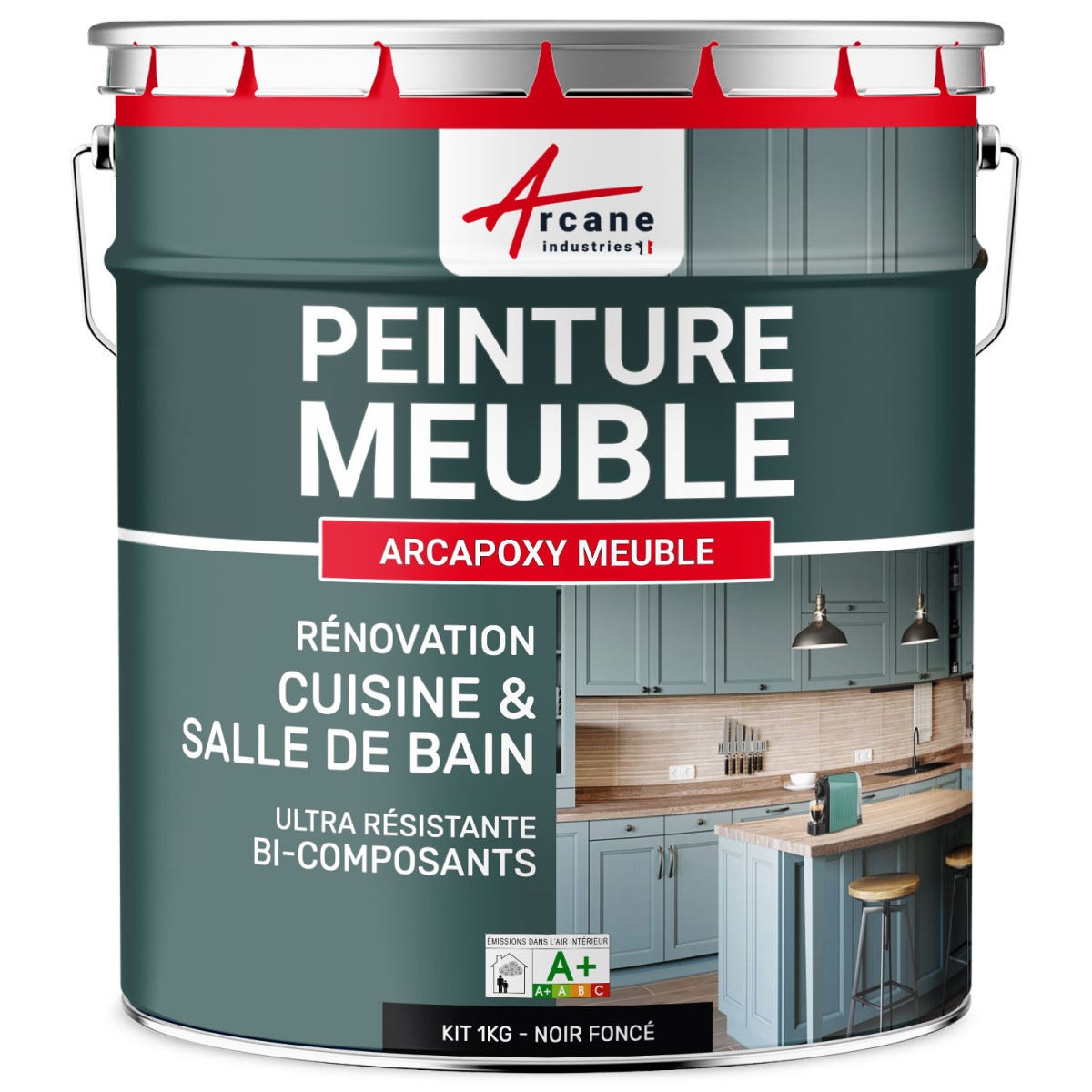 Peinture Meuble Cuisine, Salle de Bain - ARCAPOXY MEUBLE - 1 kg (jusqu'à 12 m² en 2 couches) - Noir foncé - RAL 9005 - ARCANE INDUSTRIES 5