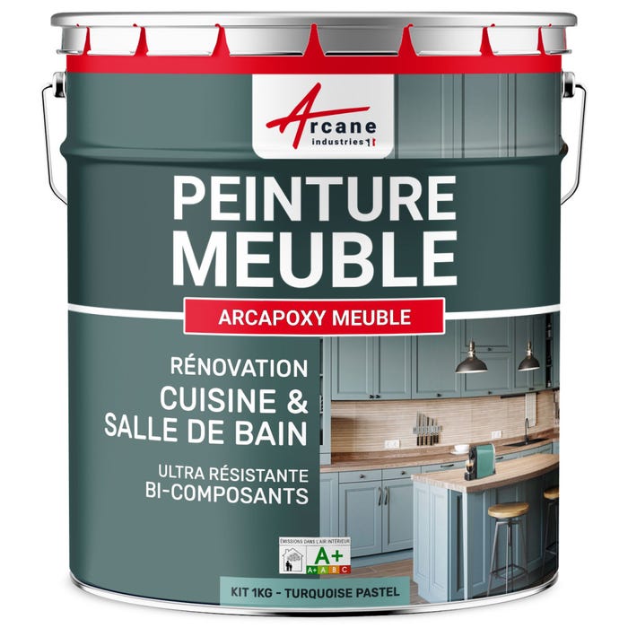 Peinture Meuble Cuisine, Salle de Bain - ARCAPOXY MEUBLE - 1 kg (jusqu'à 12 m² en 2 couches) - Turquoise Pastel - RAL 6034 - ARCANE INDUSTRIES 5