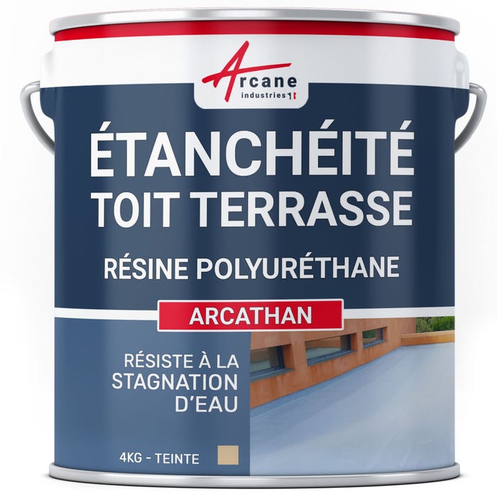 ETANCHEITE TOITURE TERRASSE PLATE - résine Pu Haute Performance - ARCATHAN Beige - RAL 1001 - 4 kg - ARCANE INDUSTRIES 5