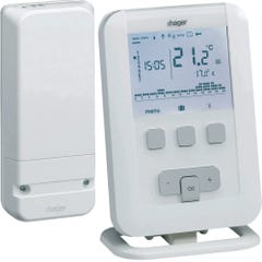 Kit thermostat ambiance programmable digital radio chauffe eau chaude 7j avec récepteur mural à piles Hager EK560 1