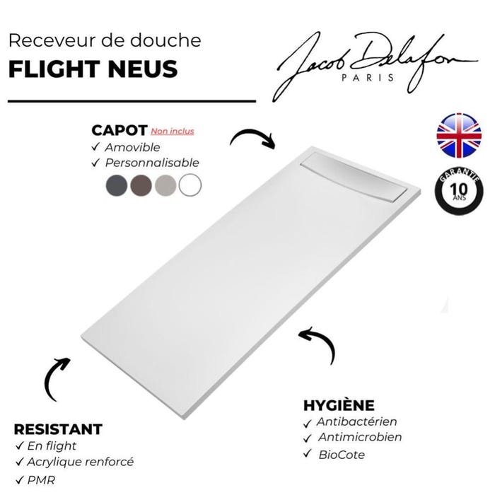 Receveur de douche antidérapant 140 x 90 JACOB DELAFON Flight Neus rectangle blanc 3