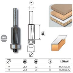 Mèche d'affleureuse biaisée diam. 19 long.72 q.6 + guide 5626.700.25 Leman 0