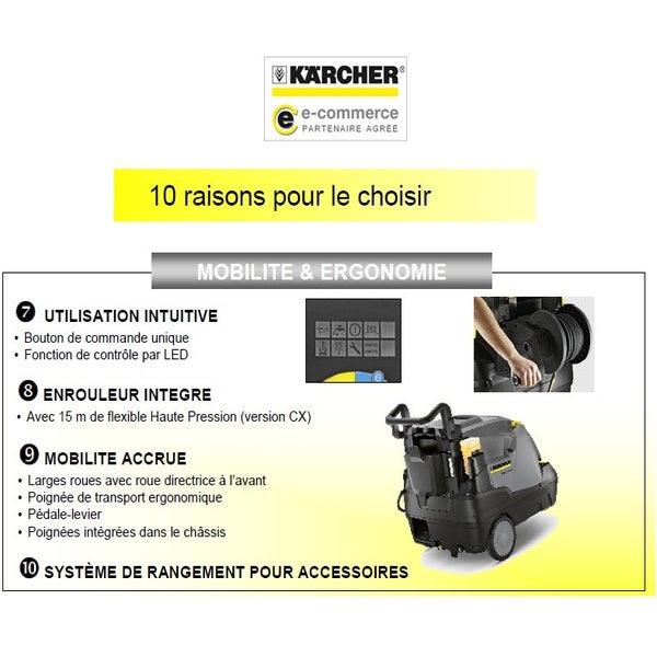Nettoyeur Haute Pression eau chaude Pro 4.7kW 660l/h (Triphasé)+ Enrouleur  Flexible- HDS 7/16 CX Karcher ❘ Bricoman