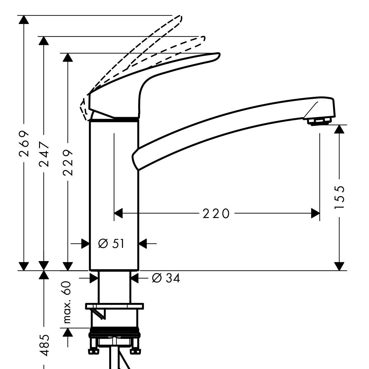 Robinet Hansgrohe FOCUS M41 160 Eco C3 chromé 1