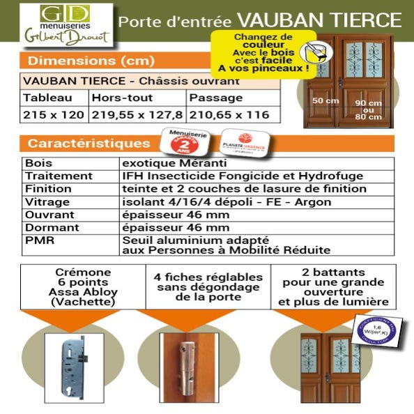 Porte D'entrée Bois Tiercee Vitrée Vauban H215 X L120 P, Droit Côtes Tableau Gd Menuiseries 3