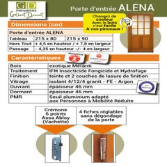 Porte D'entrée Bois Vitrée, Alena, H,215xl,80 P, Droit Côtes Tableau Gd Menuiseries 3
