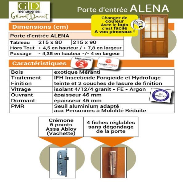 Porte D'entrée Bois Vitrée, Alena, H,215xl,90 P,gauche Côtes Tableau Gd Menuiseries 3