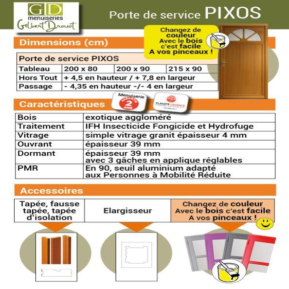 Porte De Service Bois Vitrée Pixos, H,200xl,80 P, Droit Côtes Tableau Gd Menuiseries 3