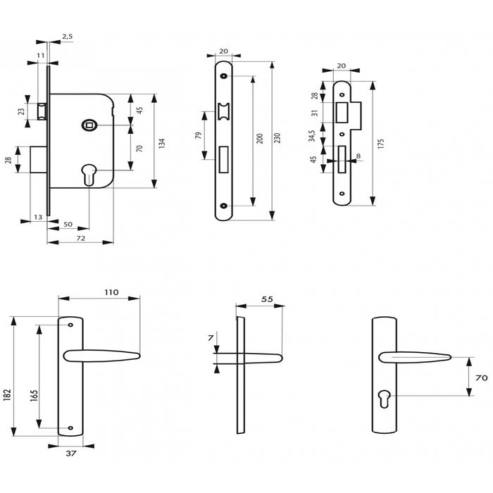 THIRARD - Garniture serrure encastrable à cylindre + ensemble poignées Ares, axe 50mm, bouts ronds, 3 clés 1