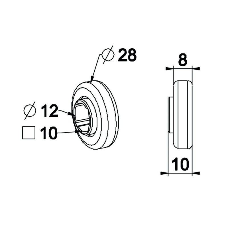 Roulement à billes Ø ext. 28 mm Ø int. 12 mm ou carré de 10 mm 1