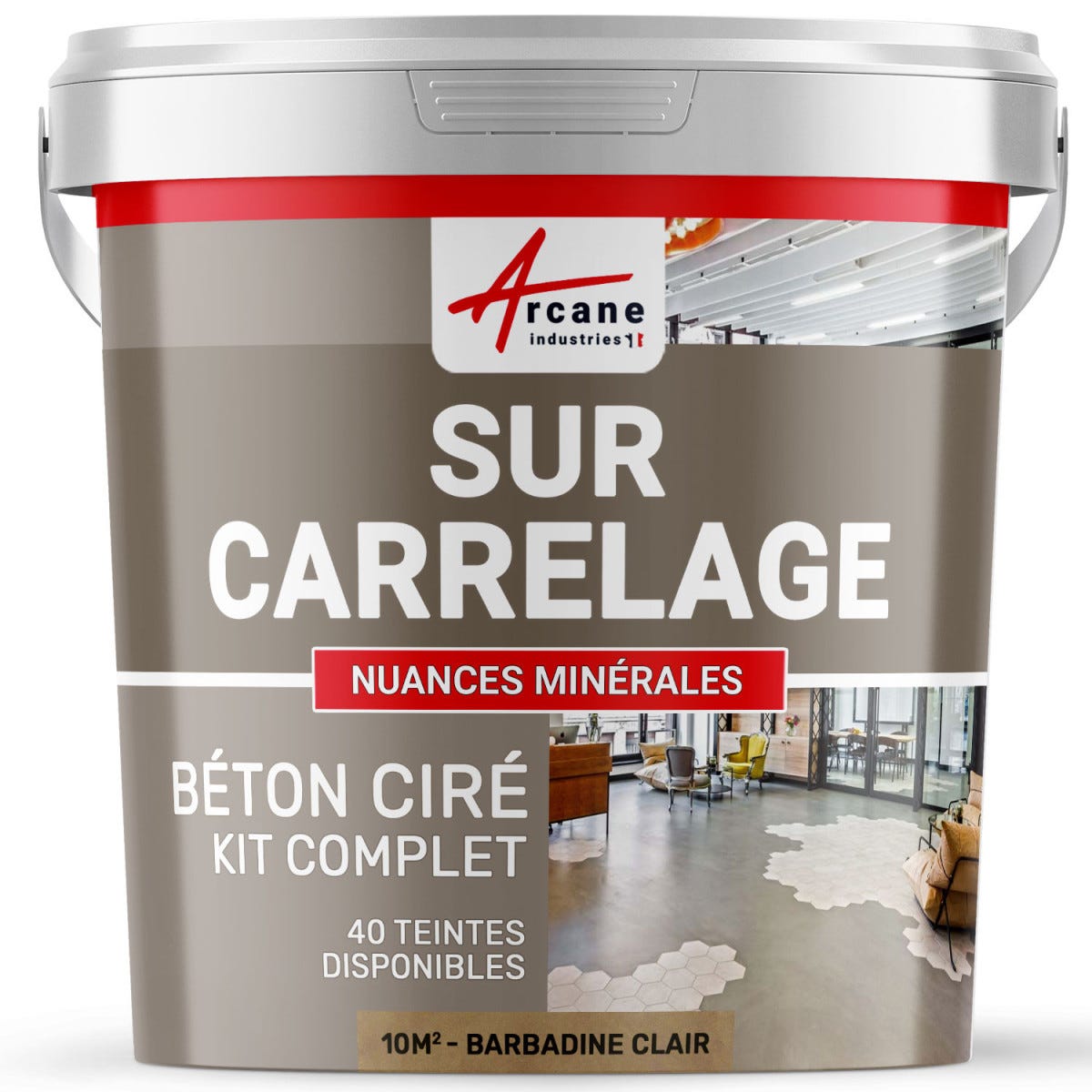 BETON CIRE CARRELAGE POUR SOLS ET MURS - KIT BETON CIRE SUR CARRELAGE - 10 m² (en 2 couches) - Barbadine Clair - ARCANE INDUSTRIES 5