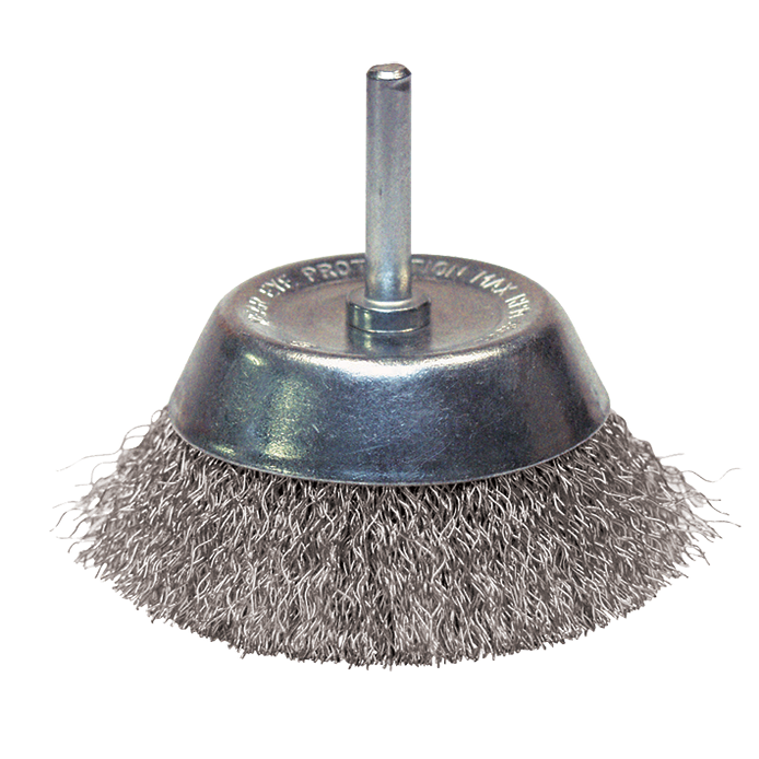 Brosse conique fil Inox ondulé pour métal Classic ø 75 ø Queue 6 Long. Utile 30 Fil 0,30 1