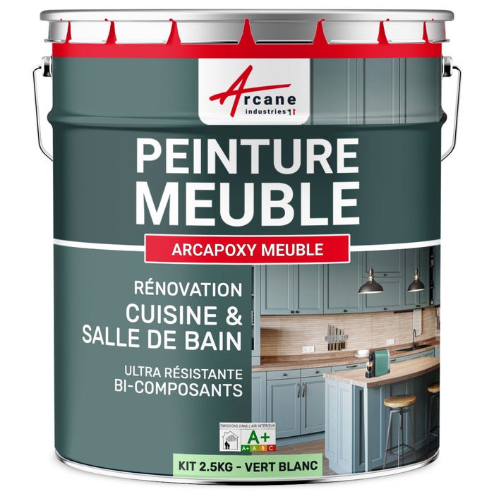 Peinture Meuble Cuisine, Salle de Bain - ARCAPOXY MEUBLE - 2.5 kg (jusqu'à 30 m² en 2 couches) - Vert Blanc - RAL 6019 - ARCANE INDUSTRIES 5