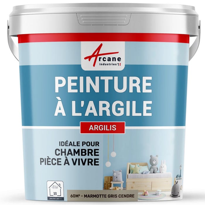 PEINTURE ARGILE naturelle et saine - ARGILIS Marmotte Gris Cendre - 60 m² (2x5 kg en 1 couche) - ARCANE INDUSTRIES 5