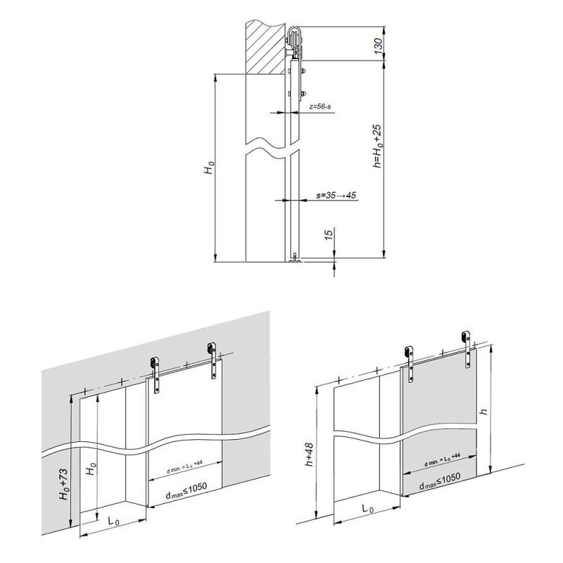 Système coulissant SLID'UP 240 Barn Door pour 1 porte de séparation - 2 rails de 1 m - 100 kg 4