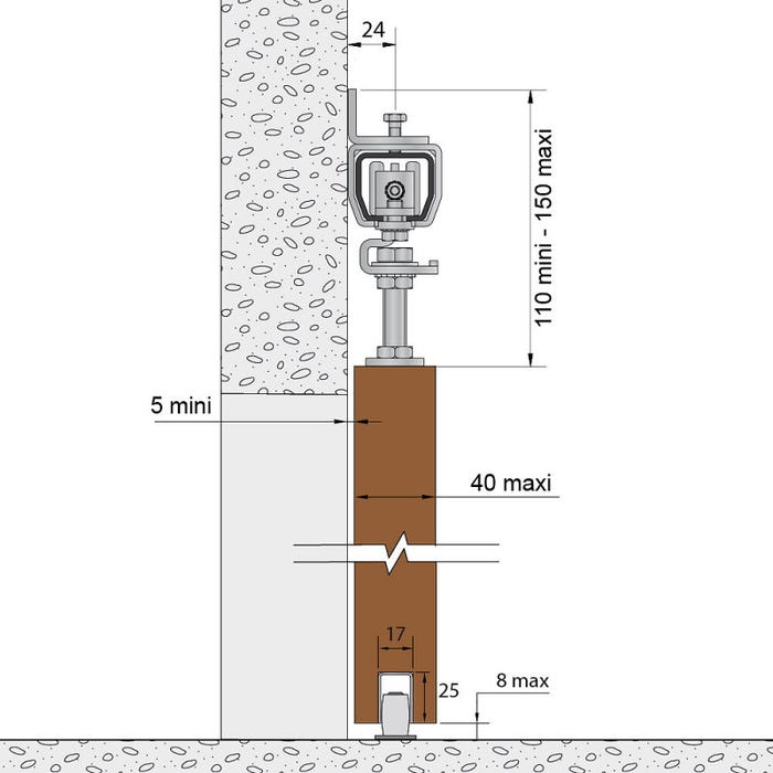 Système coulissant SLID'UP 2000 pour 1 porte extérieure 40 mm max - rail 1,95 m acier galvanisé - 140 kg 4