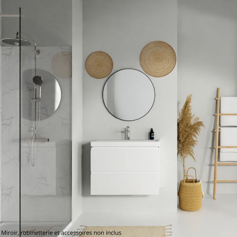Meuble salle de bain-80x37.5cm-Gain de place-Blanc Brillant-Moduo Slim 1