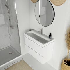 Meuble salle de bain-80x37.5cm-Gain de place-Blanc Brillant-Moduo Slim 0