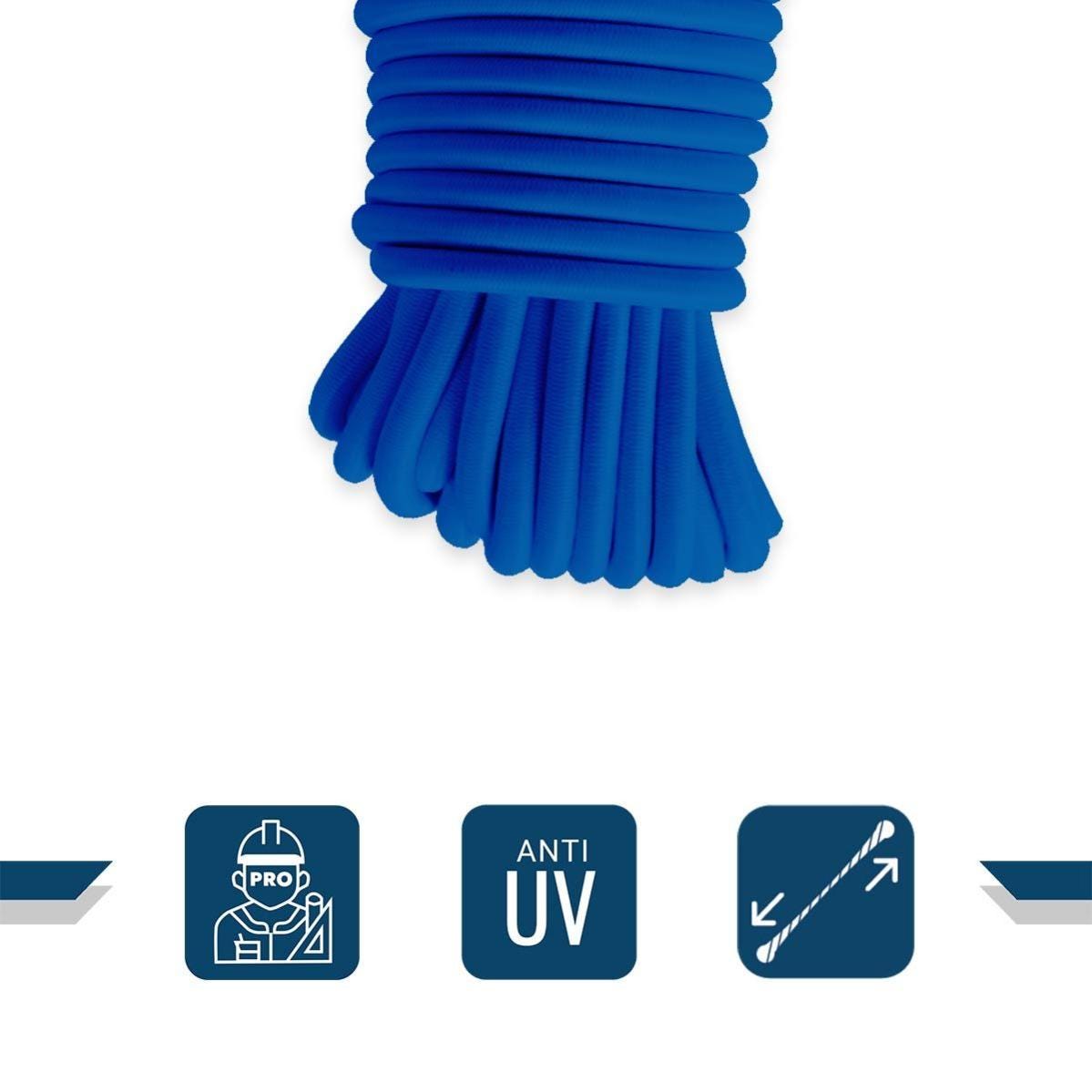 Sandow élastique Bleu 20 mètres - Qualité PRO TECPLAST 9SW - Tendeur pour bâche de diamètre 9 mm 2