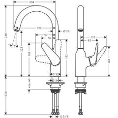 Mitigeur de cuisine 220 Focus M42 1 jet finition chromé Hansgrohe 3