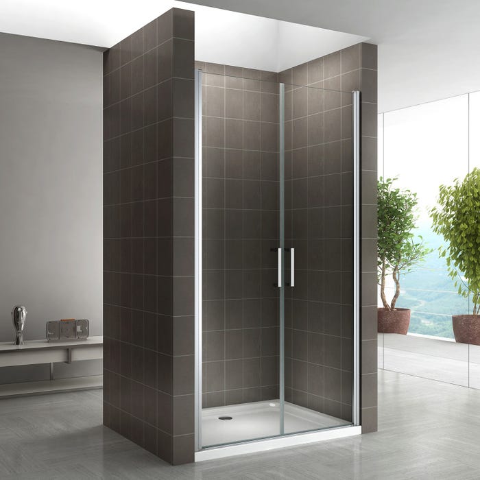 KAYA Porte de douche H 185 Largeur Réglable 74 À 77 cm Verre Transparent 0