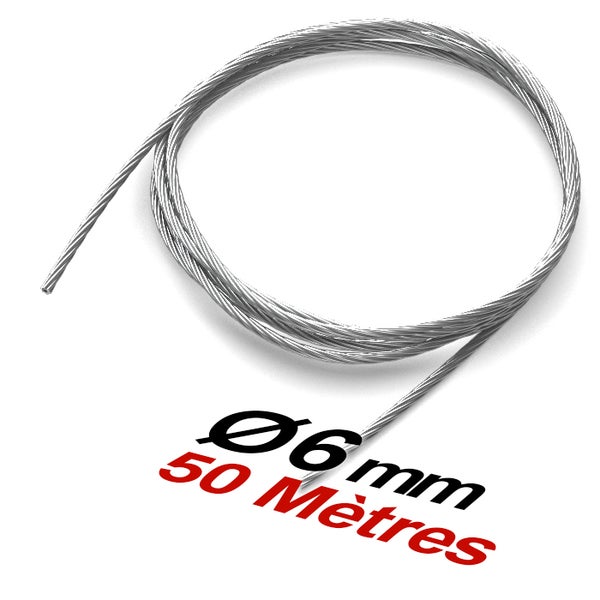 Câble 6mm - 50 mètres, inox 316