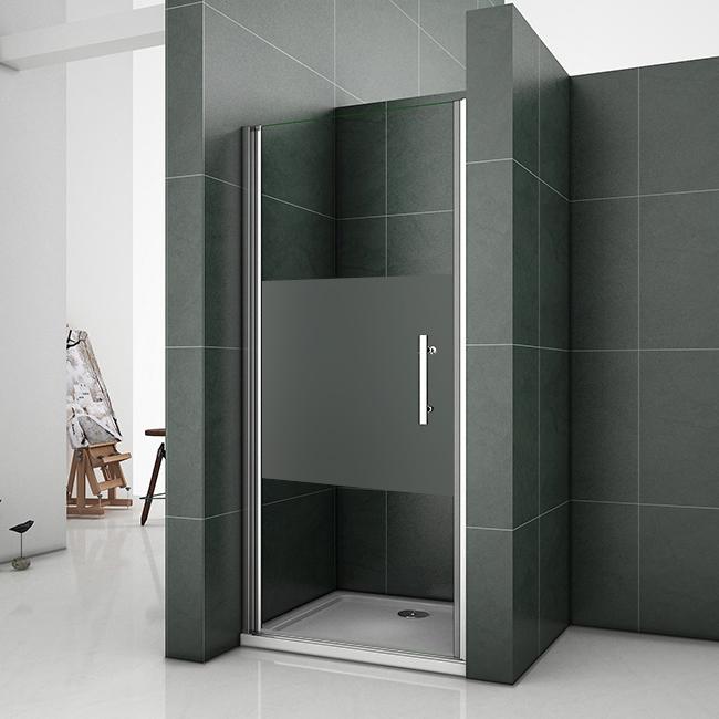 Aica Porte De Douche Pivotante 70x185cm En Niche En Verre Bande Central Dépoli Anticalcaire 0