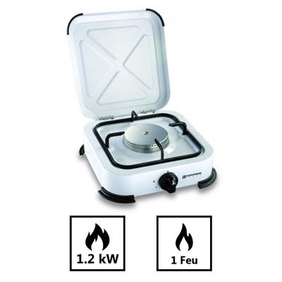 Réchaud gaz portable 2 feux 2600W Blanc laqué Couvercle Plaque de cuisson  KEMPER