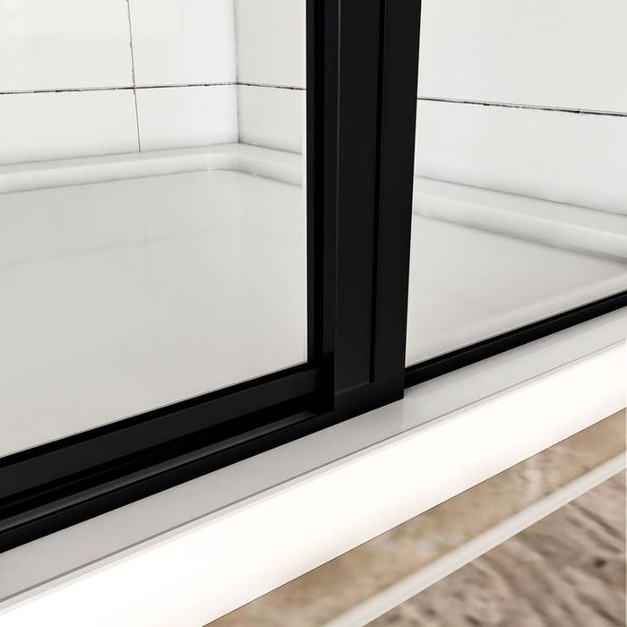 Aica porte de douche pivotante 90x185cm noir mat en 6mm verre anticalcaire installation en niche 2