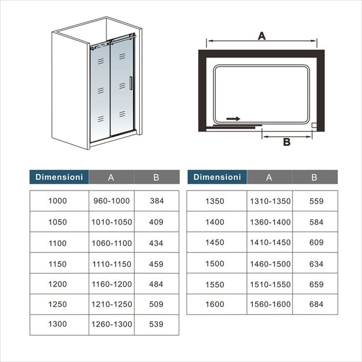 Aica porte douche coulissante 100cm en 8mm verre anticalcaire Installation en niche porte de douche noire Hauteur 200cm 4