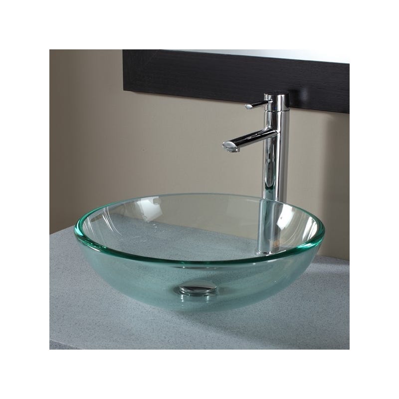 Vasque à poser ronde diamètre 42 cm en verre transparent 0